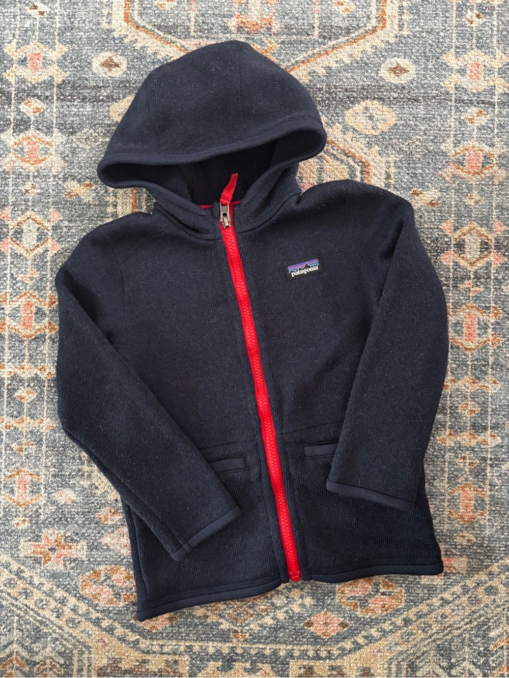 Patagonia zip up sweater fleece hooded jacket size 4T navy youth boys girls